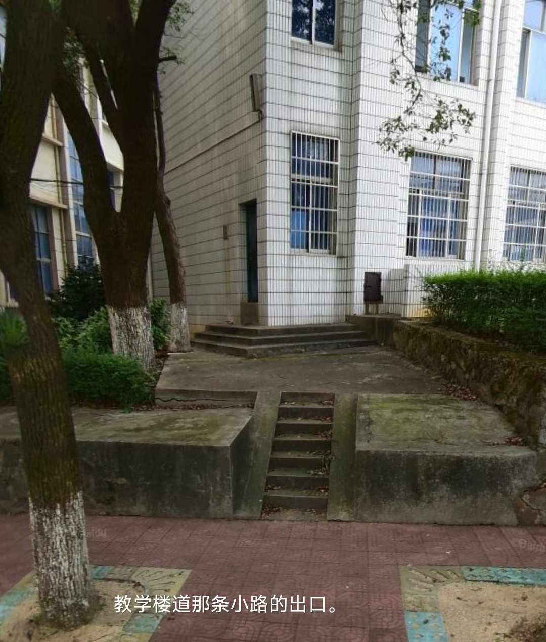小路中间教学楼的出口。
