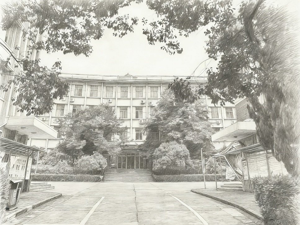 校园风景素描版-教学楼。