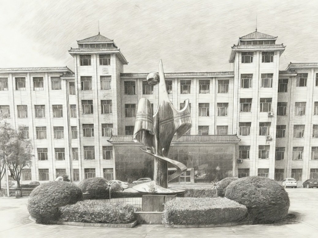 校园风景素描版-测绘楼。